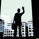 DALL·E 2023-01-29 12.23.10 - a silhouette of software engineer leaving his office building in Dublin waving goodbye, digital art.png